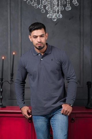 San&fa Regular Fit Polo Yaka Uzun Kol Pamuklu Baharlık Sweatshirt Antrasit
