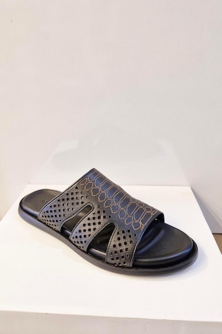 Dosa Shoes Montrer-645 Hakiki Deri Erkek Terlik-siyah Siyah