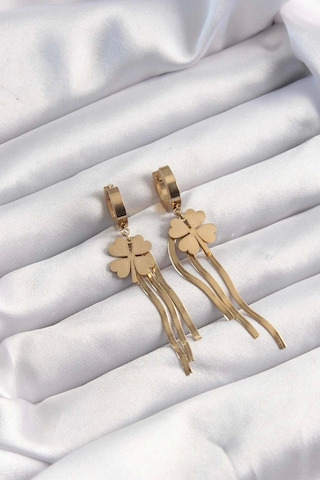 316l Çelik Altın Renk İtalyan Zincirli Yonca Model Halka Küpe - Tj-bkp9494 çok renkli