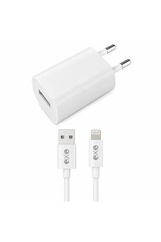 Exe Lightning Şarj Adaptörü Kablolu iPhone Uyumlu Şarj Seti Beyaz 0