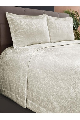 Jakarlı Grena Yatak Örtüsü Seti Krem