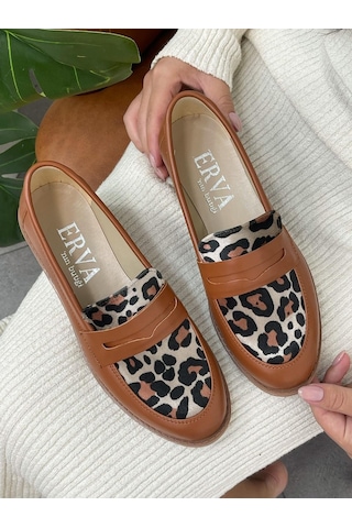 Erva'nın Butiği Taba Cilt Leoparlı Your Kadın Loafer-5548 Taba Leopar