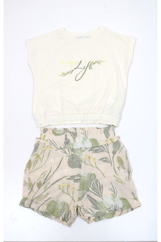 Kız Çocuk Dokuma Şortlu Takım 3800-065 KREM