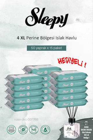 Sleepy Perine Bölgesi 15 Paket X 50'li 750 Yaprak Vücut Havlusu Ve Rosıe Tekli