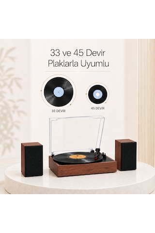 Record Master Rm-519 Pikap - Bluetooth Özellkli - 33 Ve 45 Devir Plaklar İle Uyumlu - Güçlü Ses Ahşap Kahverengi