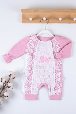 Babydonat Gofralı Fransız Güpürlü % 100 Pamuk Kız Bebek Tulumu Pembe Babydonat Gofralı Fransız Güpürlü % 100 Pamuk Kız Bebek Tulumu Pembe