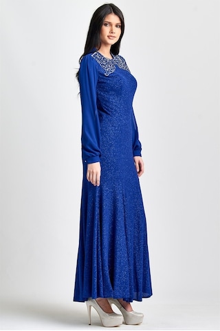 Saks Önü Lazer Işlemeli Abiye Elbise Saks