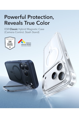 Esr Apple Uyumlu iPhone 17 Pro Classic Hybrid Magsafe Standlı Kılıf - Kamera Kontrol Buton - Buzlu Mavi Buzlu Mavi