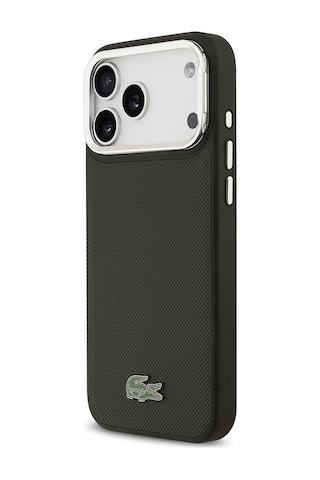 Apple Uyumlu iPhone 17 Pro Max Kılıf Lacoste Lisanslı M-safeli Pu Pike Desen Standlı Metal Logo Kapak Koyu Yeşil Koyu Yeşil