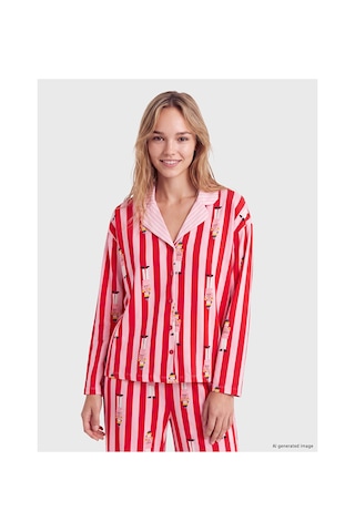 Lcw Young Pembe Gömlek Yaka Desenli Kadın Pijama Takım