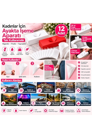 Kadın Ayakta İşeme Aparatı 12'li Tek Kullanımlık Kadın Pisuvarı, Hijyenik Tuvalet Ve Seyahat Aparatı