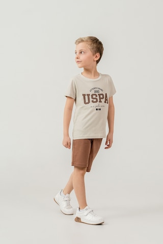 U.s Polo Assn. 2473 Kısa Kol Erkek Çocuk Bermuda Şort Pijama Takımı Bej
