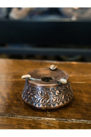 Bakır Kül Tablası Kabartmalı Oksit Renk
