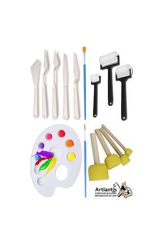 Palet Rulo Fırça Ponpon Resim Fırçası Ve Plastik Spatula 1 Paket Resim Hobi Sanat Etkinlik Resim Paleti