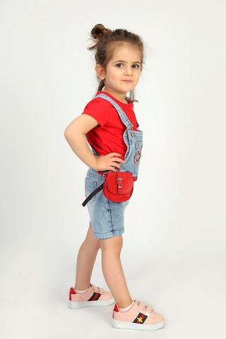 Toontoy Kids Kız Bebek Salopet Çantalı Gitar Nakışlı Kot Kırmızı