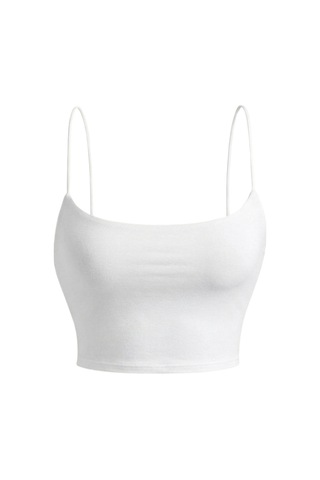 Mrm Pro Göğüs Pedli Kadın Beyaz İp Askılı Crop Atlet Esnek Fit Nakışlı Crop Top Büstiyer Beyaz Beyaz