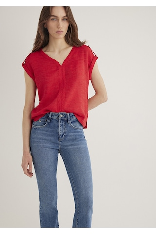 Mavi - V Yaka Kırmızı Bluz 122504-30648