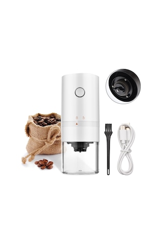 Lemestar Usb Şarjlı Minik Kahve Değirmeni - Ayarlanabilir Pürüzlülük, Hızlı Öğütme, Taşınabilir Beyaz Beyaz