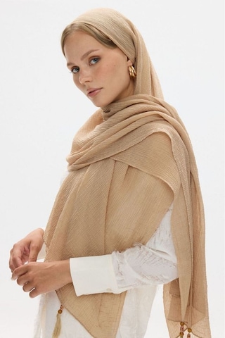 Fenza Scarf Freya Müslin Püsküllü Bürümcük Pamuklu Şal Açık Vizon