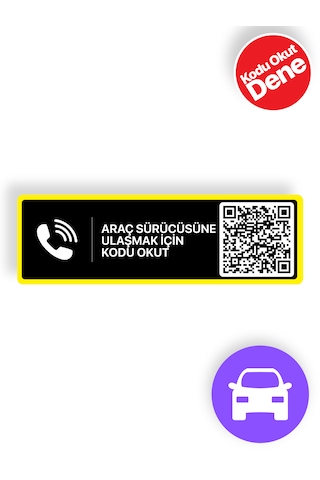 Numarasız Numaratör - Qr Kodlu Araç Numaratörü - Araç İçi Park Telefon Numarası Yatay Etiket 001