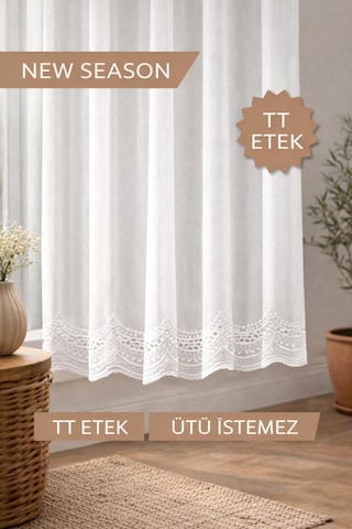 Ütü İstemez Etek 126 Model Tül Perde 1/2 Seyrek Pileli Modern Tasarım Özel Ölçü Ekru