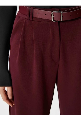 Nevege Butik Kadin Likrali Kemerli Rahat Kesim Palazzo Pantolon-bordo Bordo