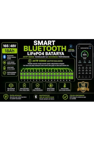 VSM Uyumlu 48v 18ah LiFePO4 Smart Batarya (uzun menzil, stabil güç, 10 yıl ömür) +Bluetooth