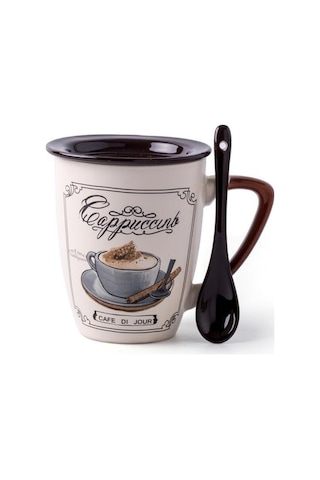 Avrupa Tarzı Küçük Lüks Kahve Fincanı Cappuccino Latte Fincan Kapak Kaşığı İle Retro Vintage Seramik Kupa A