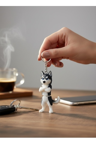 Husky Köpek Figürlü Hareketli Anahtarlık