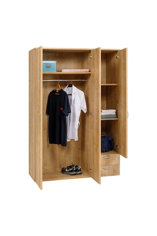 Ahşap Gardırop 120cm, Gardırop, Çok Amaçlı Dolap, 3 Kapılı Dolap, Elbise Dolabı 120x52x177cm Safir Meşe