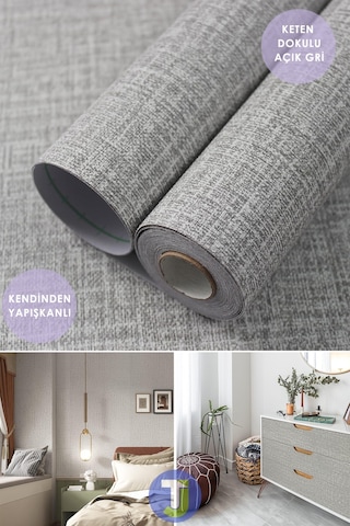 Technojet Kendinden Yapışkanlı Keten Görünümlü Mutfak Banyo Tezgah Duvar Dolap Masa Kaplama 60x500cm 001
