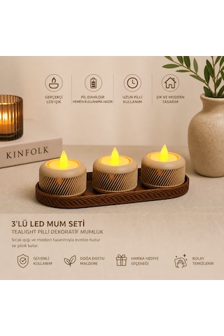 3 Lü Led Mum Seti Kahve