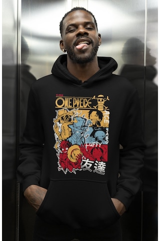 Sevbano Monkey D. Luffy Ace Sabo Baskılı Unisex Oversize One Piece Anime Siyah