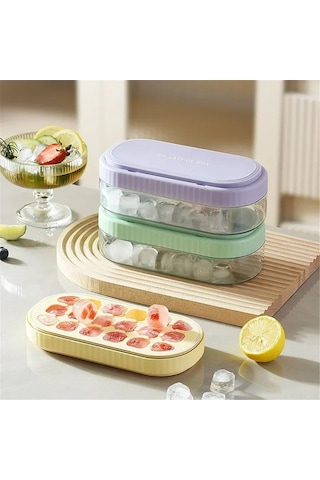 Kosona Portatif Basma Silikon Buzluk: 18 Bölmeli Kapaklı, Hijyenik Buz Çıkartma, Pratik Doldurma, Mutfak Aleti Mor Çok Renkli