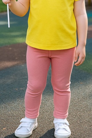 Kız Bebek Tayt Düz Renk Likralı Kumaş Esnek Pudra