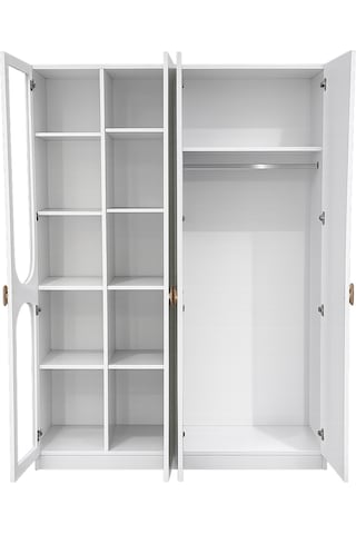 Gardırop, Sardes Kitaplıklı Led Aydınlatmalı 4 Kapılı Dolap Beyaz