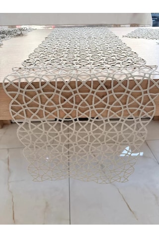 Buradabulabilirsin Salon Takımı Angles Çeyizlik Krem Runner Set 5 Parça İşlemeli Ranır Masa Sehpa Konsol Örtüsü Bbz