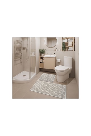2 Li Bukle Banyo Takımı Banyo Tekstili/modern/doğal/sade/şık Kaymaz Taban -797 Kahverengi