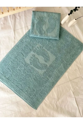 Taş Desenli Kaymaz Taban Ayak Paspası 50x70cm Hızlı Su Emiciliğine Sahip Mint Yeşili