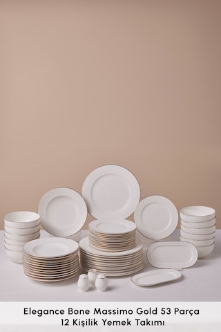 Karaca Elegance Bone Massimo 53 Parça 12 Kişilik Yemek Takımı Gold