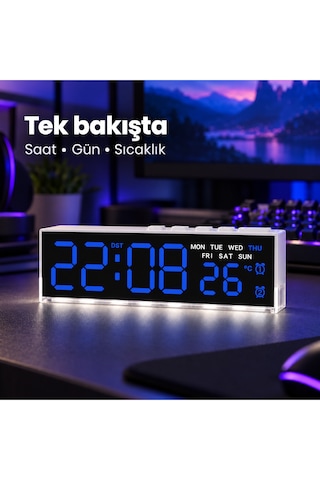Akıllı Led Dijital Masa Saati Lacivert Renk