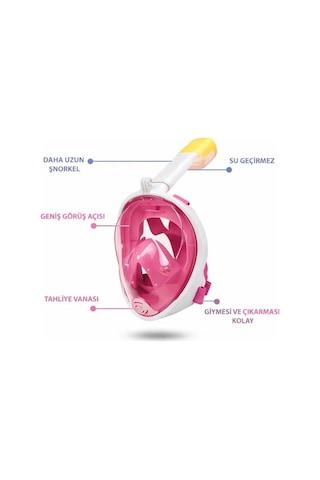Omniax Tam Yüz Dalış Maskesi Slikon Şnorkel Full Face - Pembe - S/m Çok Renkli