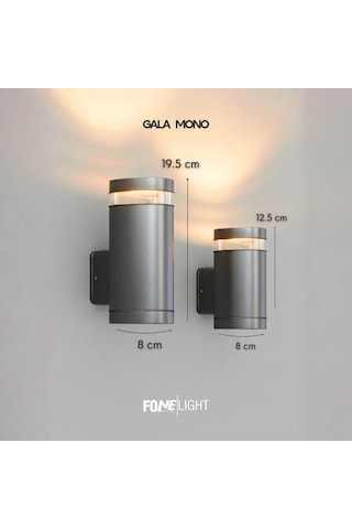 FoneLight Gala Mono Camlı 12,5 cm Tek Yönlü LED Duvar Apliği Antrasit Alüminyum IP65 Bahçe Cephe Dış Mekan Aydınlatması 7W 3000K