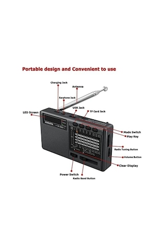 Xhdata D368 Kısa Dalga Am Fm 12 Bant Dsp Stereo Taşınabilir Radyo Mp3 Çalar Şarj Edilebilir
