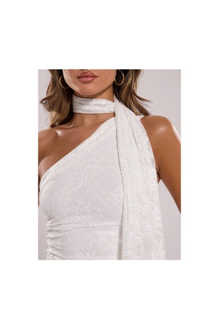 Meren Like Your Style Dantel Detaylı Tek Omuz Şal Detaylı Tek Omuz Crop Bluz Beyaz