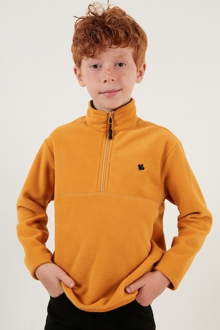 Lela Yumuşak Dokulu Fermuarlı Dik Yaka Şardonlu Kışlık Unisex Çocuk Polar 5905002 Hardal