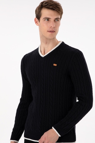 U.S. Polo Assn. Erkek Regular Fit V Yaka Lacivert Yaka Detaylı Kazak 50297083-VR033