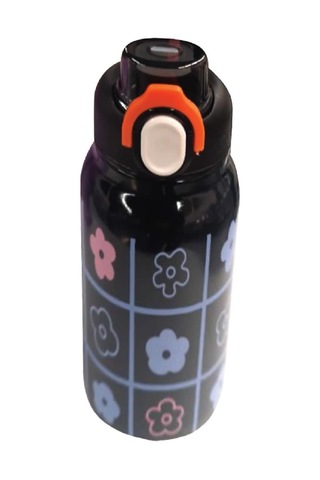 Çelik İçli Termos 550ml Siyah Çiçekli .