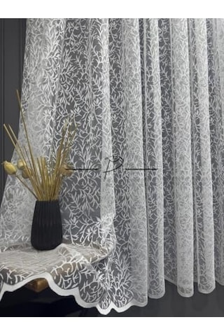 Tül Perde Pati Desen Örme Kumaş Kısa Camlar İçin Uyumlu 300 X 190 Çok Renkli