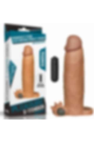 Red Fox 7.5 Cm Dolgulu Gerçekçi Melez Doku Titreşimli Kalın Penis Kılıfı - Pleasure X-tender